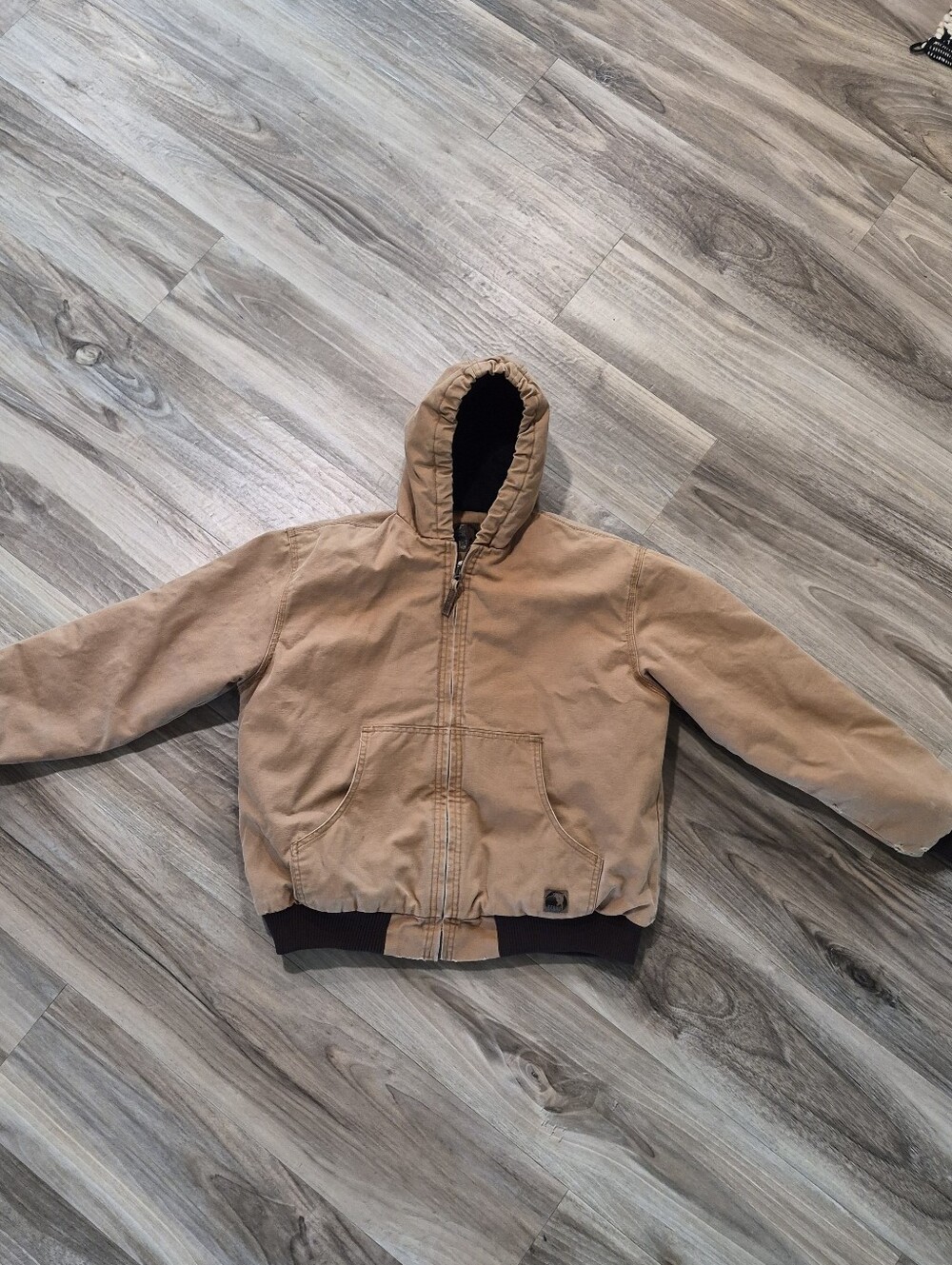 Berne Canvas Workwear Jacket Hooded Brown Grunge Distress Bomber Youth Distress